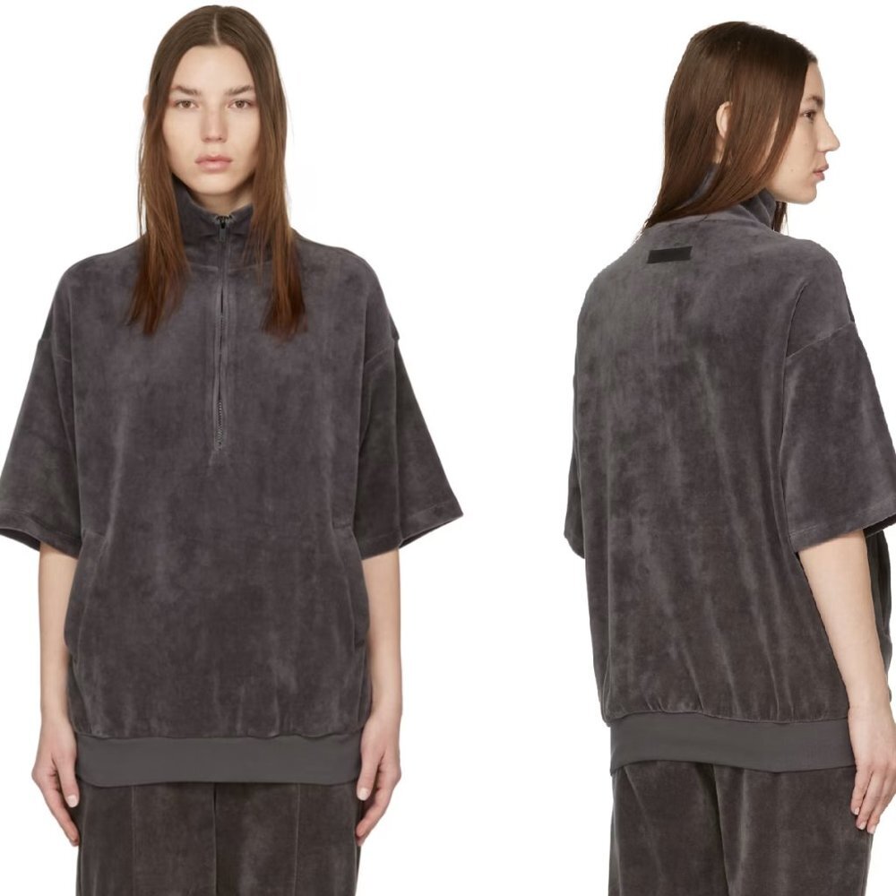 Essentials Fear of God Velour Short Sleeve Turtleneck Pullover in Grey Small NWT